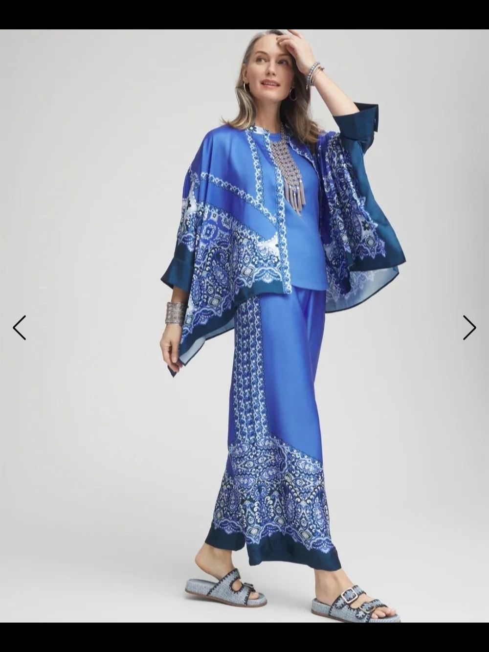 🔥Chico's Blue Printed Paisley Tunic Kimono Poncho Top & FREE GIFT L-XL - Picture 7 of 16